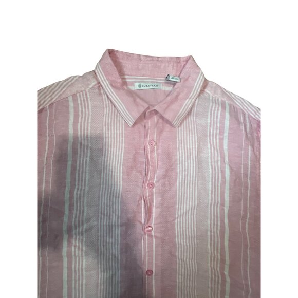 Cubavera Mens 2X Pink & White Striped Linen Cotton Short Sleeve Button-Down Shir - Picture 3 of 6